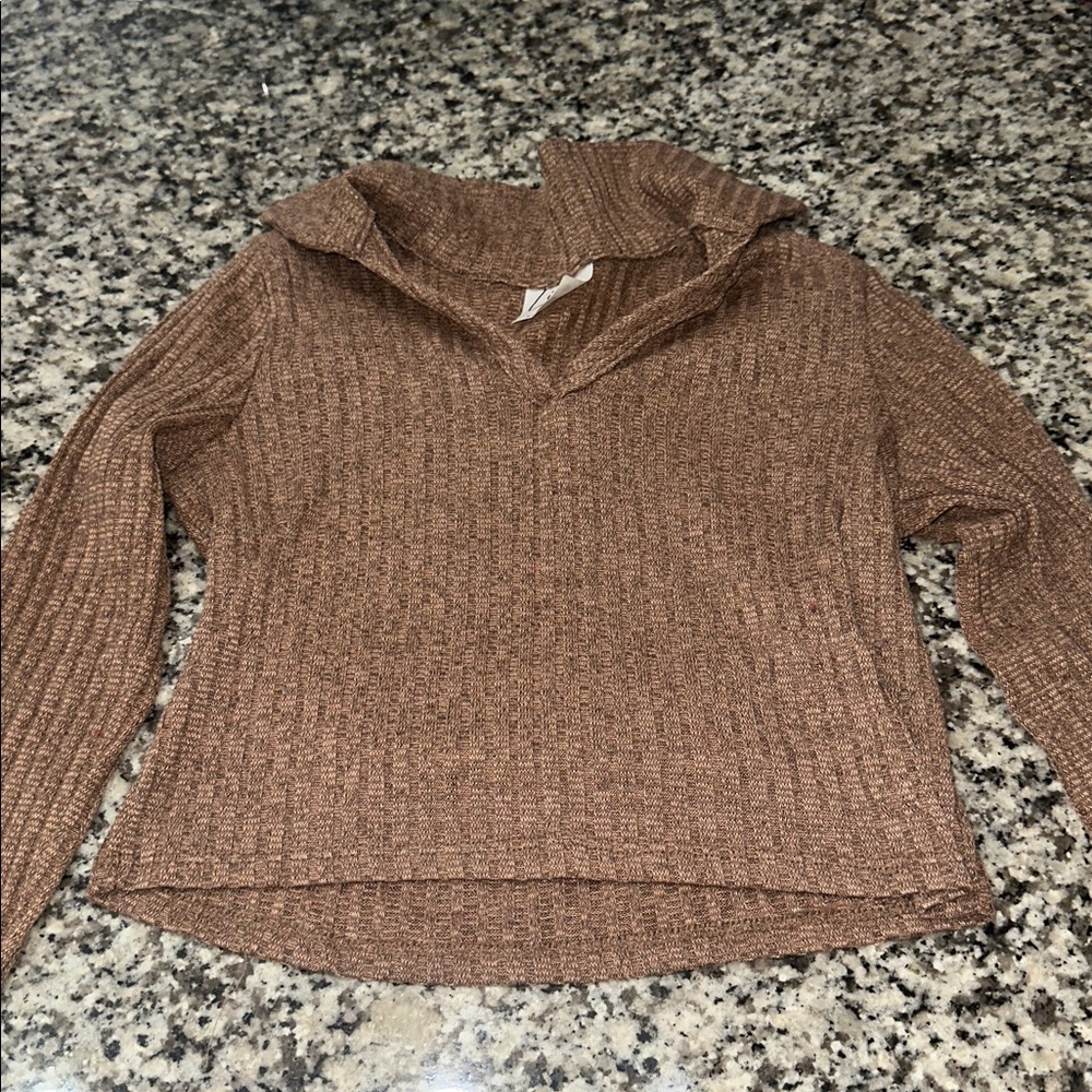 Olivia Rae Taupe Ribbed Knit Top